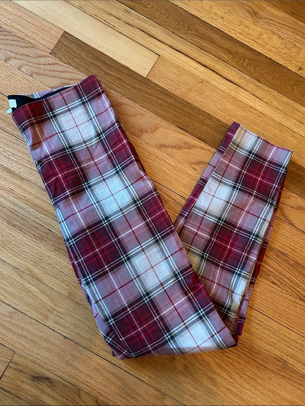 Red Tartan Plaid Pull-On Pants - Skinny - Retro Style
